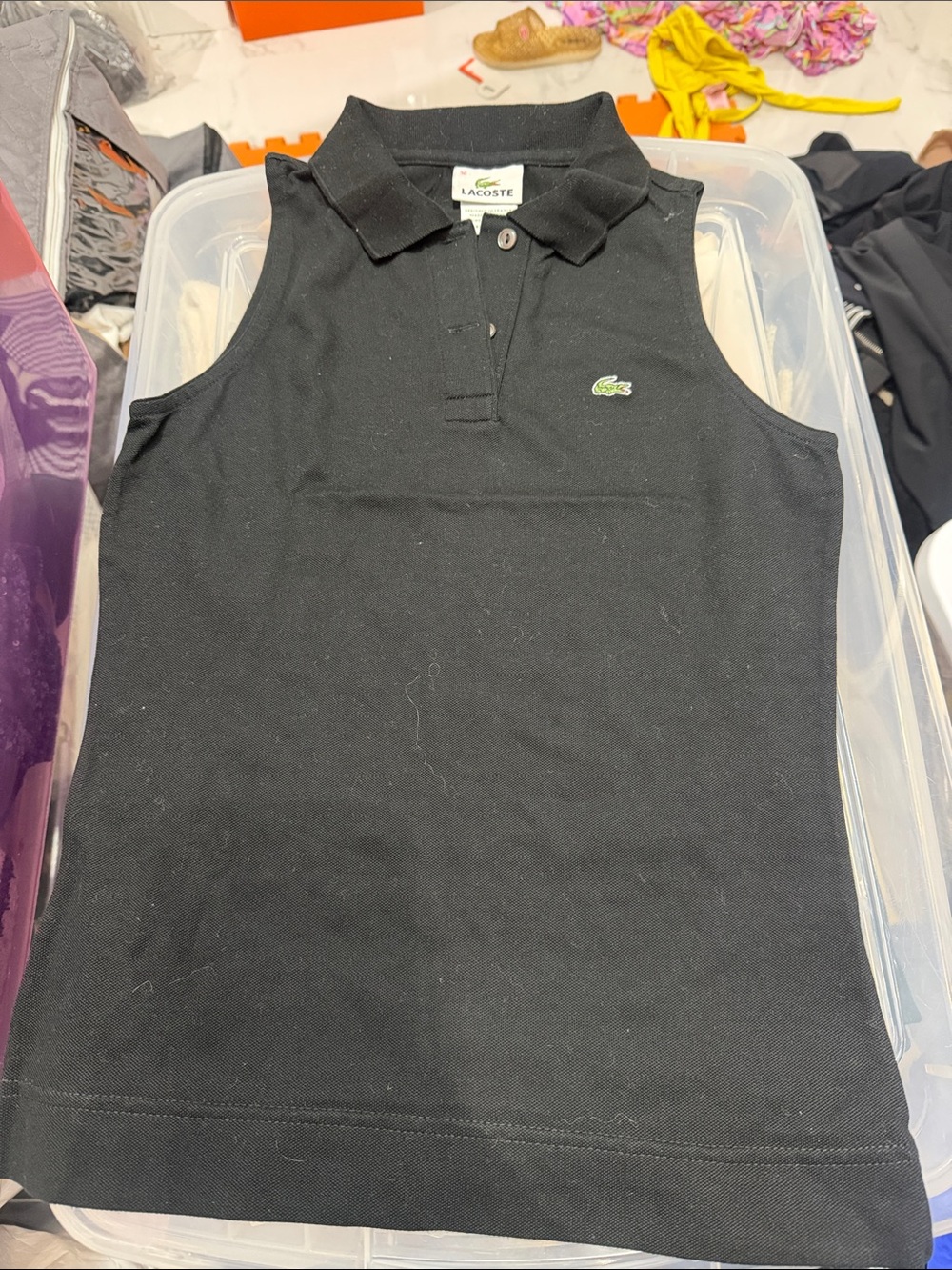 Lacoste Black Sleeveless Polo with Green Crocodile Logo